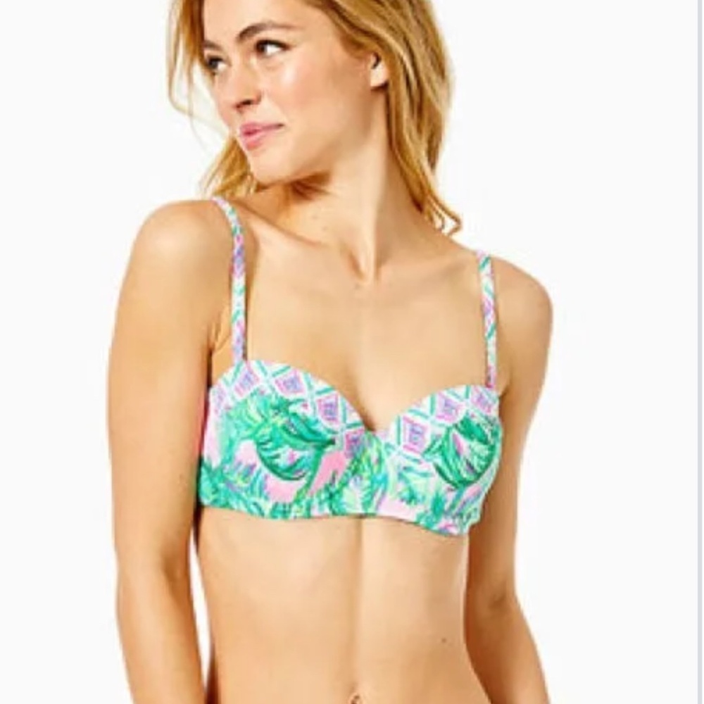 Lilly Pulitzer Pink & Green Tropical Print Bikini Top